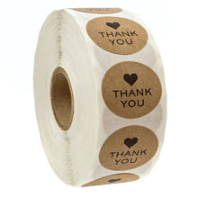 Load image into Gallery viewer, 500 Labels per roll Round Natural Kraft Thank You Sticker seal labes Hand Made With Love Sticker Paper Stationery sticker